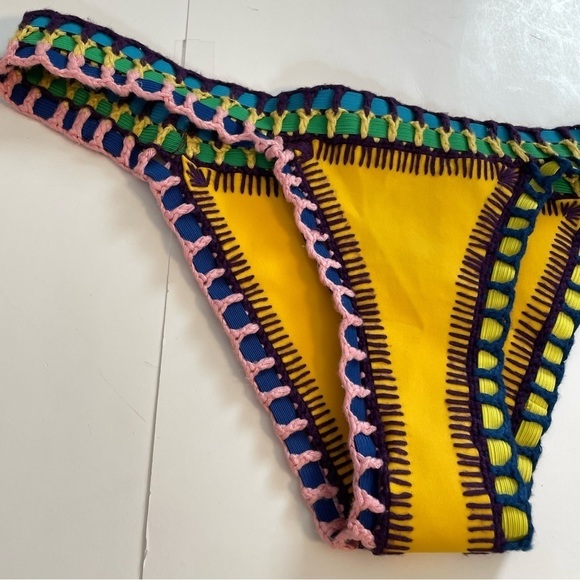 Kiini Yellow RO Bikini Bottom Crochet Multicolor Swim Separates Size Small - Picture 4 of 8